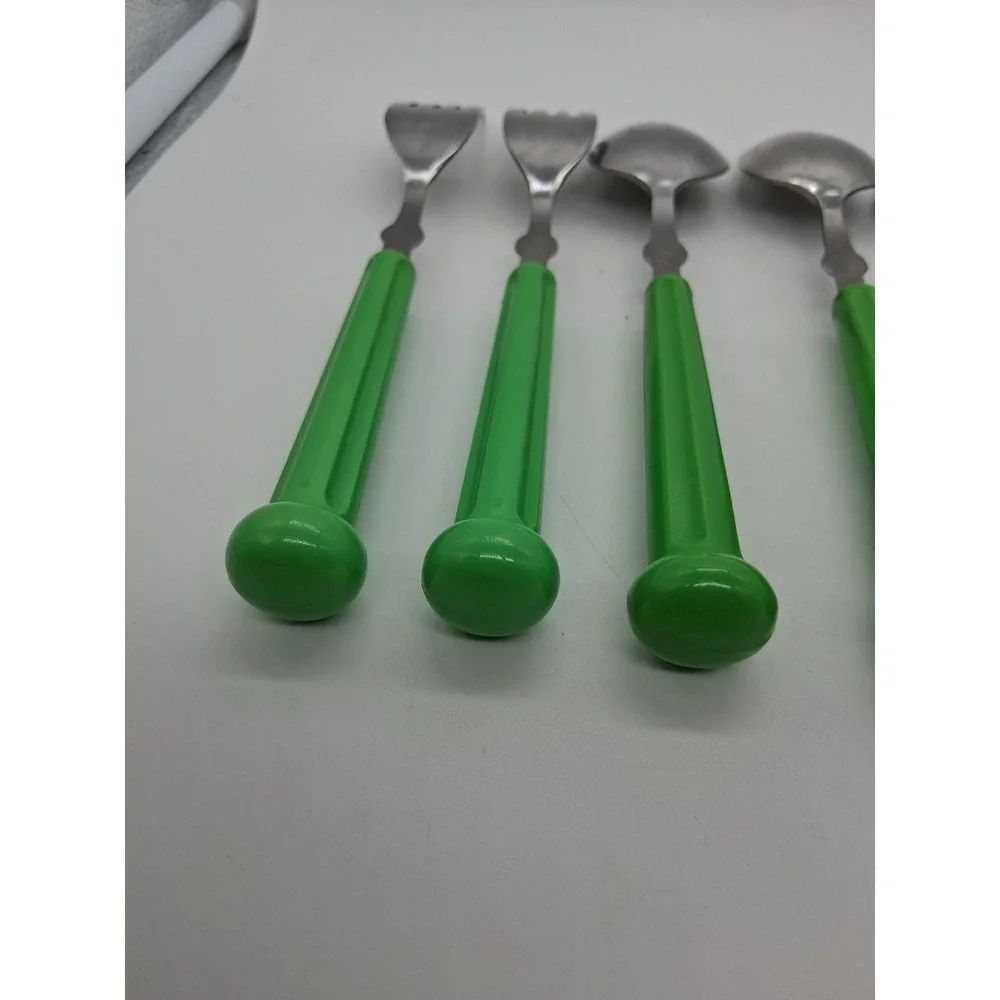 6 Piece Vintage Oxford Hall Oval Soup Spoon & Fork Lime Green Japan